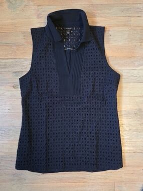 Ann Taylor Navy Eyelet Sleeveless Top